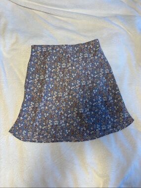 Floral A-Line Skirt in Dusty Blue
